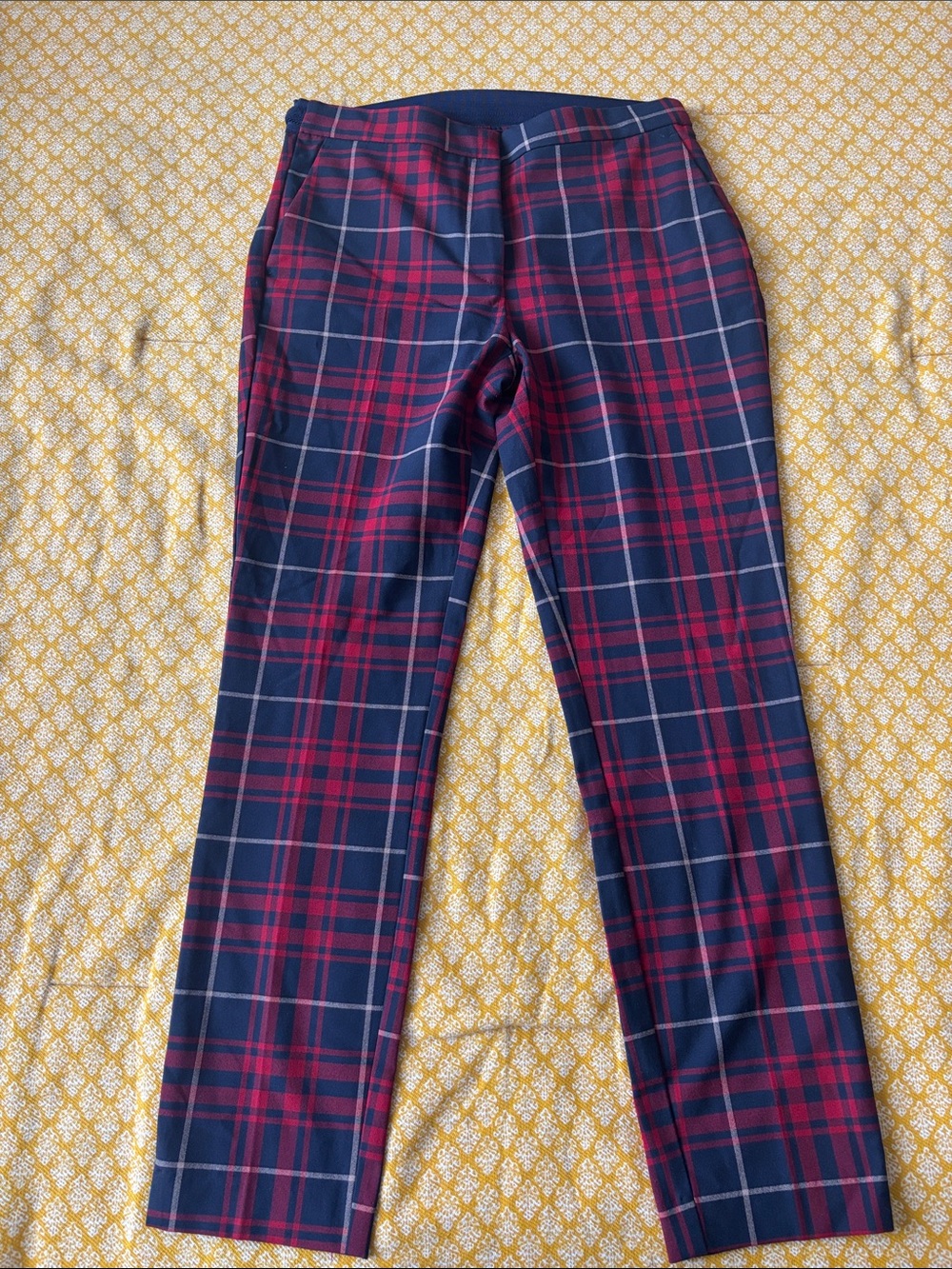 Zara Navy and Red Plaid Pants
